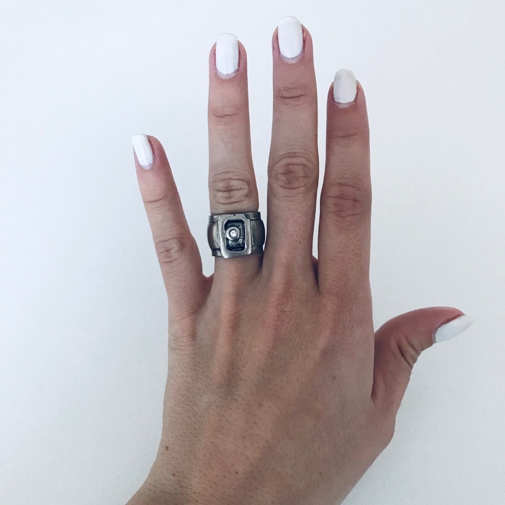 Silver Band Ring with white stone